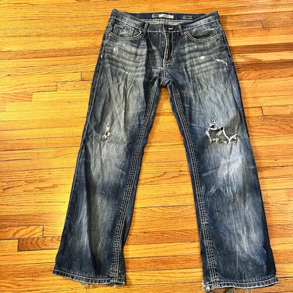 Silver Jeans Mens 34 Jake Straight Distressed Thick Stitch Pants - Picture 1 of 11